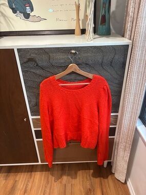 Women's Bright Red-Orange Crewneck Knit Sweater